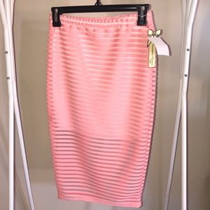 2/$25 New Neon Pink Striped Midi Skirt Size Small